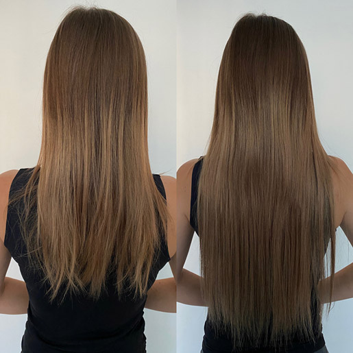 Vor und nach der Haarverlängerung