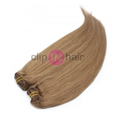 Clip in maxi set 43cm pravé lidské vlasy - REMY 140g - světle hnědá